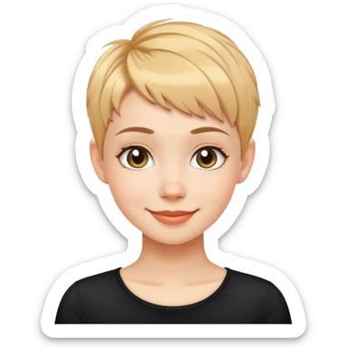 smiling girl with pixie hair cut in black shirt sticker
