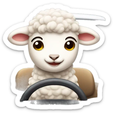 cute lamb driving a car  sticker