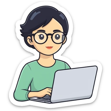 Woman IT director with laptop asian sticker