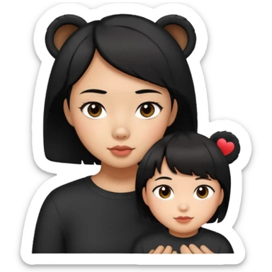 An elegant bear in love with a sexy Asian girl with short hair wearing black sticker