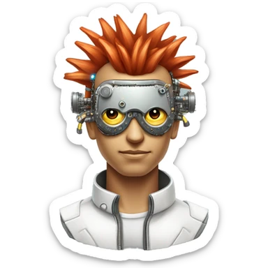 Light red Mohawk hair male cyborg head with white steampunk goggles and circuits sticker