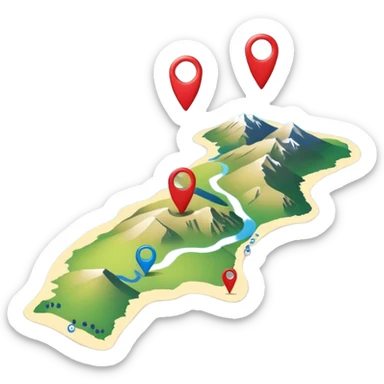 gps pin locaters on a wider range of map - buller nz sticker