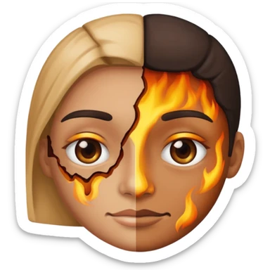 one half normal face other half burnt skin sticker