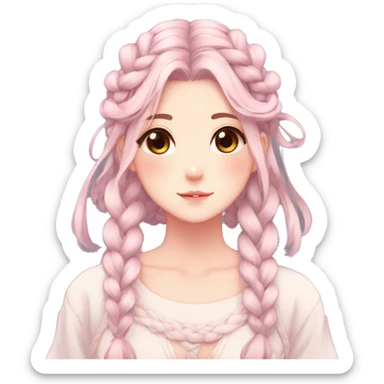 Gorgeous pastel anime girl with blushing face and hair garnitures and braided hair aesthetic trending style sticker