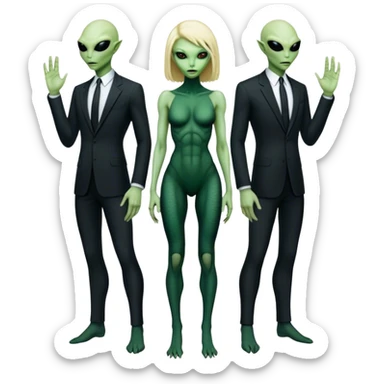 a blonde reptilian alien woman as men in black, full body, full figure sticker