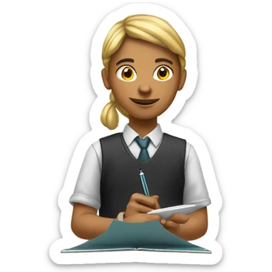 student writting on a notepad sticker