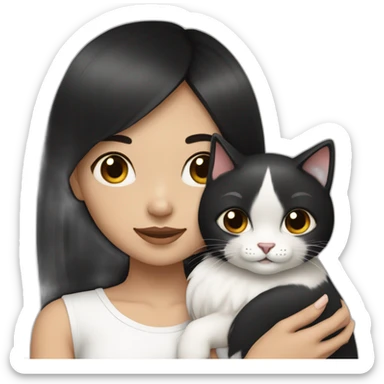 Black hair and while complexion Girl with a white cat in her lap sticker