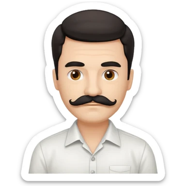 mustached man with medium hair and white shirt and black mustach and hair sticker