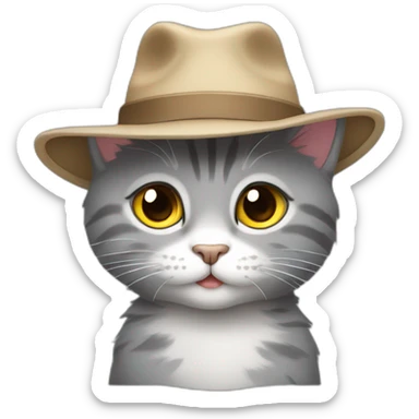 cute 2 years old gray cat with alot of hair and a hat sticker
