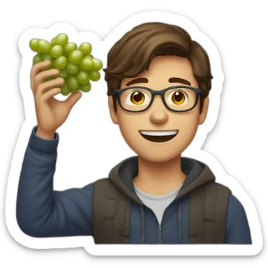 Brown-haired, bitter, bespectacled young man throwing grapes sticker