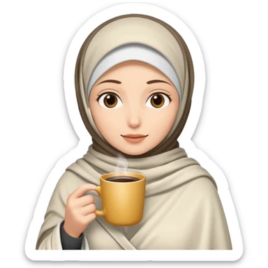 Beyaz kedi hijap bayan elinde kahve ve battaniyesi sticker