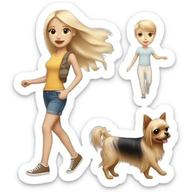 long blonde hair blue eyed girl walking chihuahua and yorkie sticker