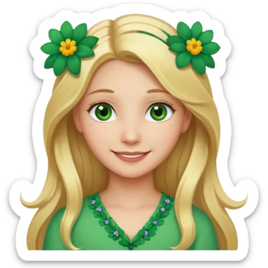 Girl profile picture with long blonde hair and green eyes and a flower in her hair sticker