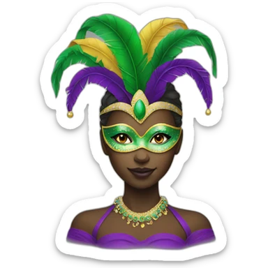 girl wearing a mardi gras mask white skin sticker