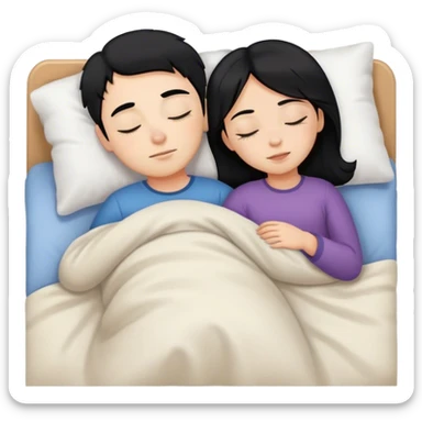 Girl and boy with black hair sleeping in bed sticker