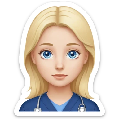 blonde girl with blue eyes wearing navy scrubs sticker
