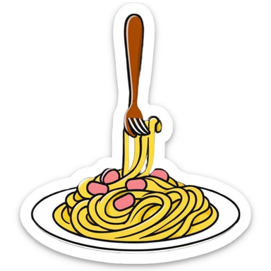 Fork with carbonara spaghetti twirled around it, isolated sticker
