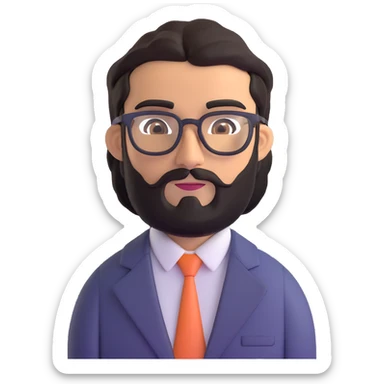 professional middle eastern businessman with medium length black beard, black hair, thick unibrow, elongated aquiline nose, tan skin, brown eyes, glasses, wearing a formal suit sticker