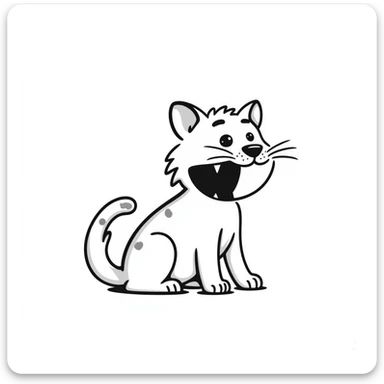 sketch of a miniature saber-toothed cat with a tiny body and absurdly massive canine teeth, minimal body with gigantic fangs sticker