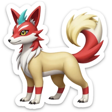 WereGarurumon-Linoone-Meloetta-Renamon-Zangoose-fusion-hybrid-creature (full body) sticker
