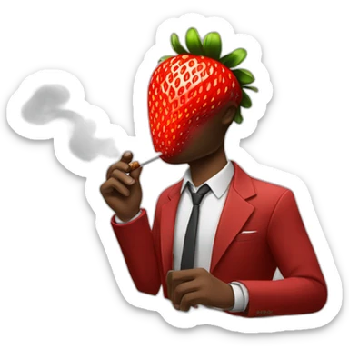 man with a strawberry head smoking a cigar in front of a laptop sticker