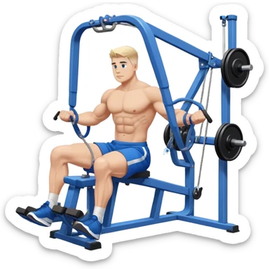 back view of man with blue shorts using seated cable-rows machine sticker
