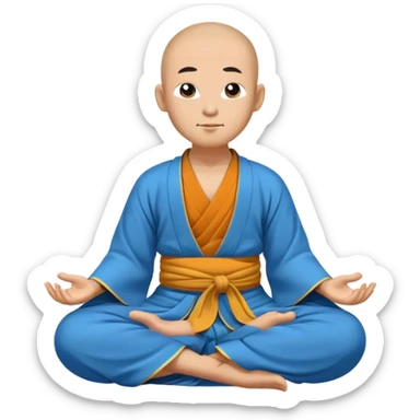 Tibetan monk floating in lotus pose in a blue kimono sticker