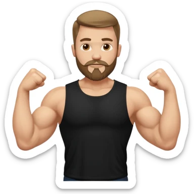 generate an ios genmoji of a fair guy wearing a sleevless black tshirt with big biceps and a goatee beard sticker