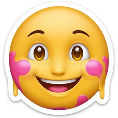 classic yellow round emoji with pink paint effect from just below the eyes to the chin sticker