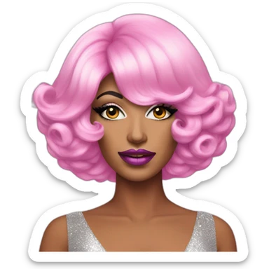 Drag queen wearing a pink wig and extravagant makeup sticker