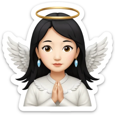 Angel Old Lady with wings black hair asian  smaller eyes sticker