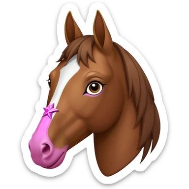 Bay horse with star on face with pinky nose  sticker