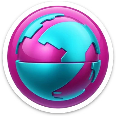 Futuristic Silvery cyber planet with glowing cyan and magentea sticker