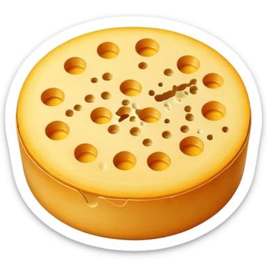 small aged cheese wheel with rind. sticker