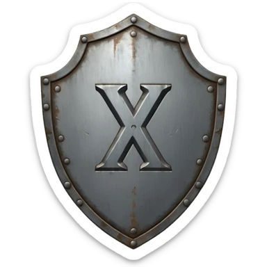 a battle worn steel shield with engraved roman numerals "XXX", the roman numerals should be prominent and in the center of the shield sticker