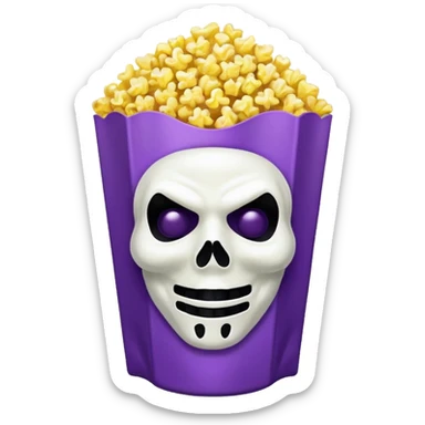 Glitter purple and yellow popcorn with ghostface mask in packaging sticker