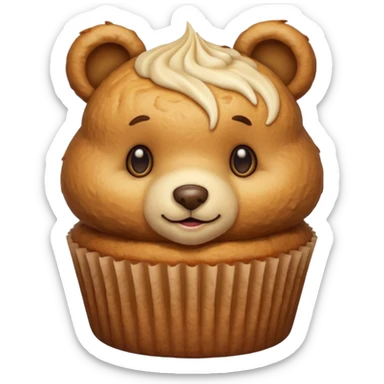teddy bear muffin, golden brown, cute face, simple shading, iOS 18.0 emoji style, no background, inspired by reference image sticker