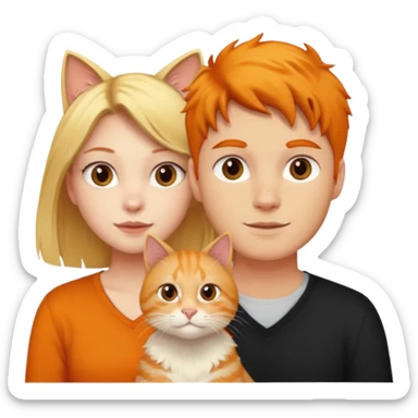 A blonde girl, a ginger cat, and a guy with black hair. sticker