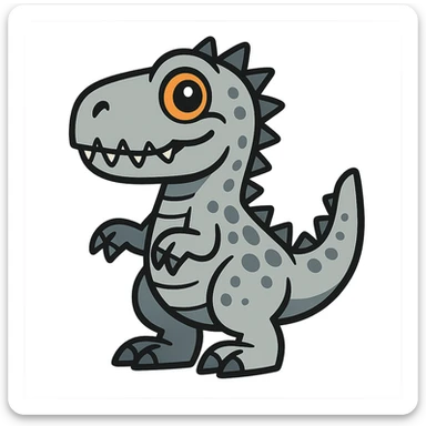 cartoon style Indominus rex, standing upright, big eyes, friendly expression sticker