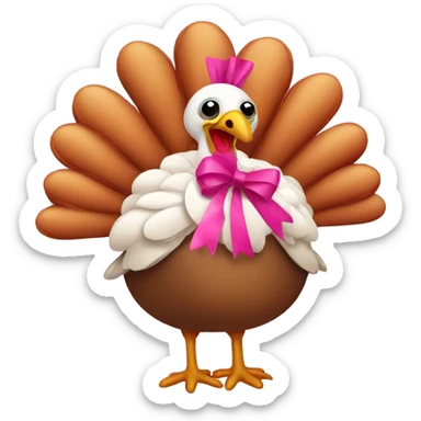 thanksgiving turkey with pink bow sticker