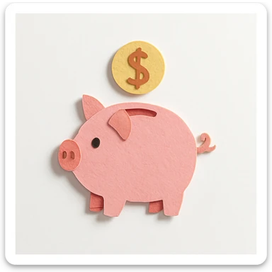 paper craft style piggy bank with a coin sticker