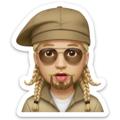 White rapper with tongue out blonde goatee and Dooley hair under rapper hat cap sunglasses sticker