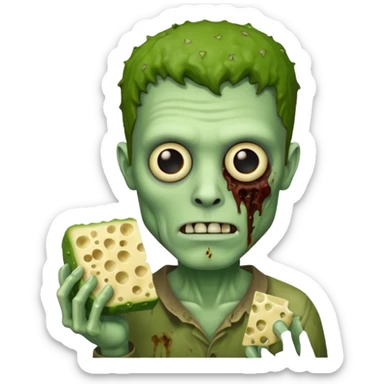man zombie holding moldy cheese piece sticker