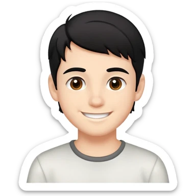 young twink boy with balck hair and brown eyes smiling  sticker