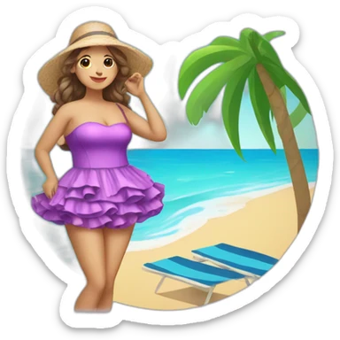 una gorda crespa con vestido color esperalda en la playa sticker