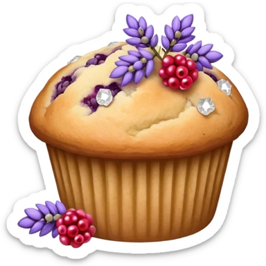 Lavender flower sprig muffin with berries and sugar crystals sticker