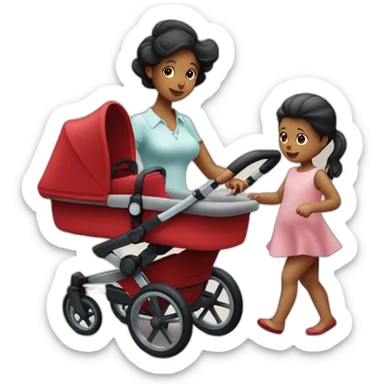 Deux femmes amoureuses se promènent avec leur bébé en poussette bugaboo rouge sticker