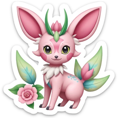 Rosy floral romantic cute Sylveon-Celebi-Leafeon-Pokémon-Digimon-Fakémon-hybrid-fusion-creature sticker