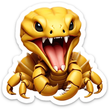Cinematic Cute Yawning Emperor Scorpion Portrait Emoji, Head tilted slightly with a dramatic, wide-open yawn, showcasing a soft, textured exoskeleton with subtly drooping pincers and half-closed eyes in drowsy contentment, Simplified yet irresistibly adorable features, highly detailed, glowing with a soft, cozy glow, high shine, relaxed yet expressive, stylized with a dash of desert charm, soft glowing outline, capturing the essence of a sleepy yet affectionate scorpion that seems ready to stretch out for a nap! sticker