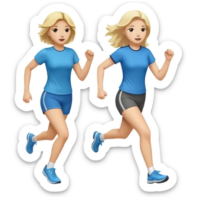 I want 2 women holding hands running in same direction, one is brunette, one is blonde different outfits and please hold hands sticker